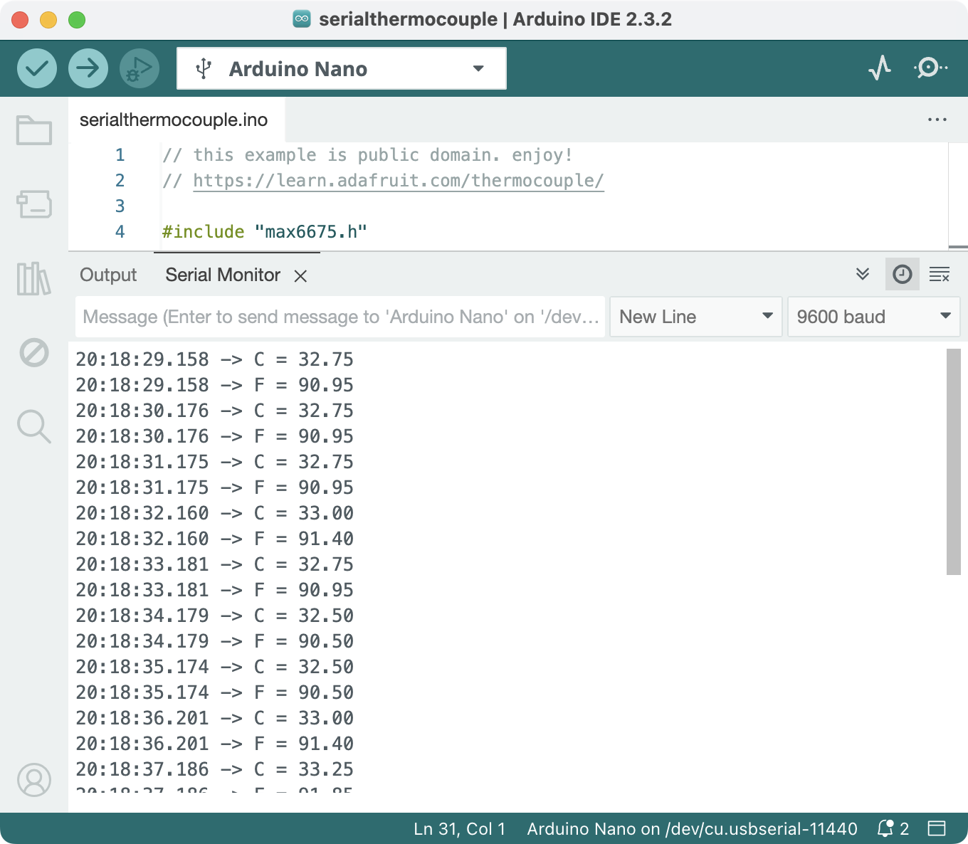 MAX6675 - sample logging