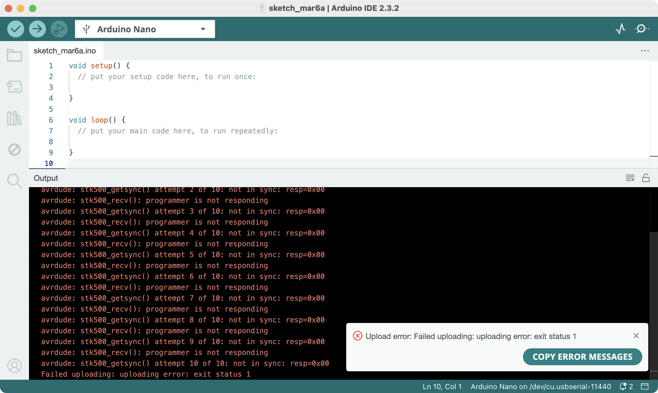 arduino setup - not in sync