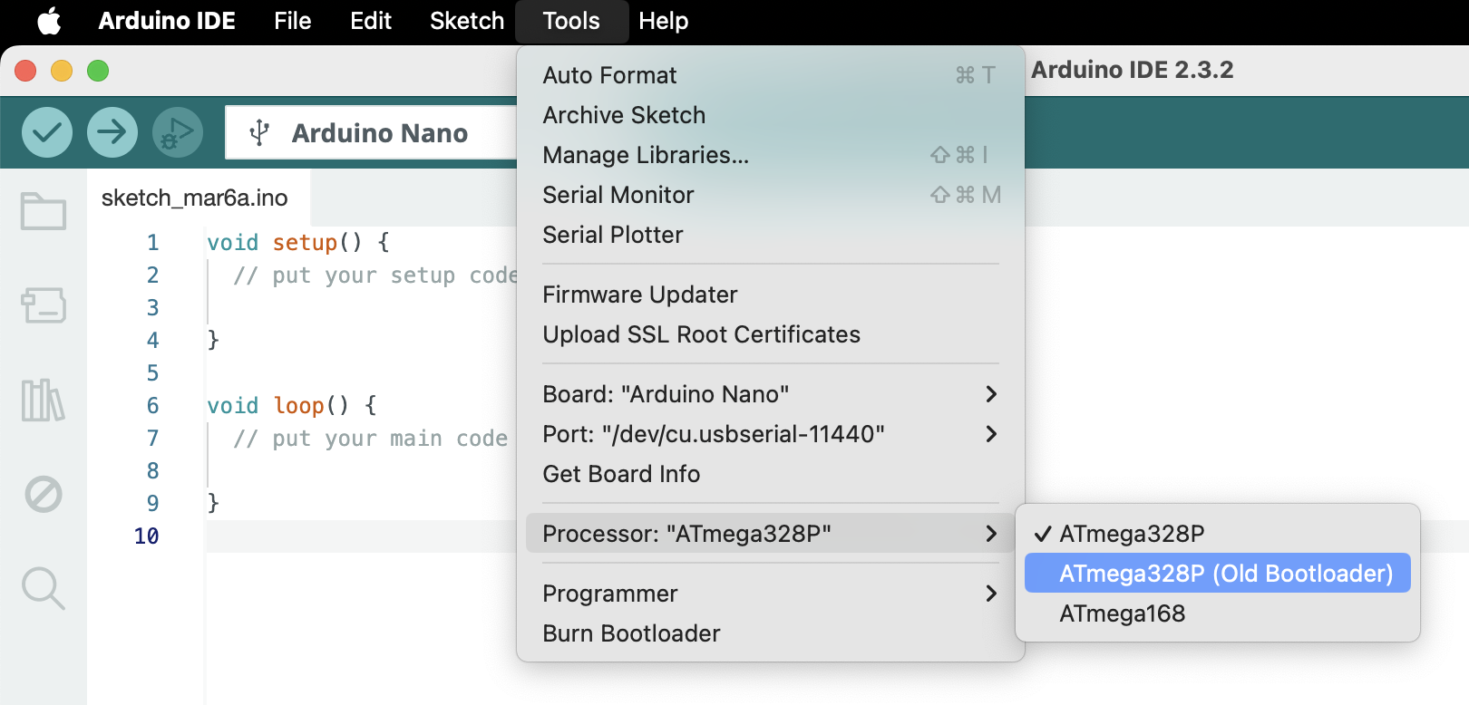 arduino setup - old bootloader